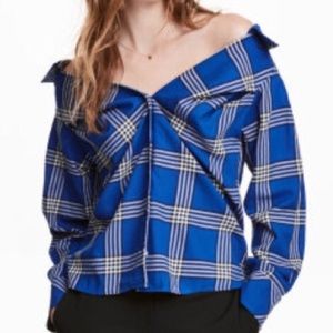 H&M Plaid Off the Shoulder Blouse Size 10